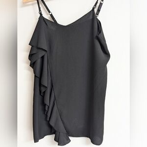 Rachel Roy Elegant Black Ruffle Tank Top Cami adjustable Straps Size XS